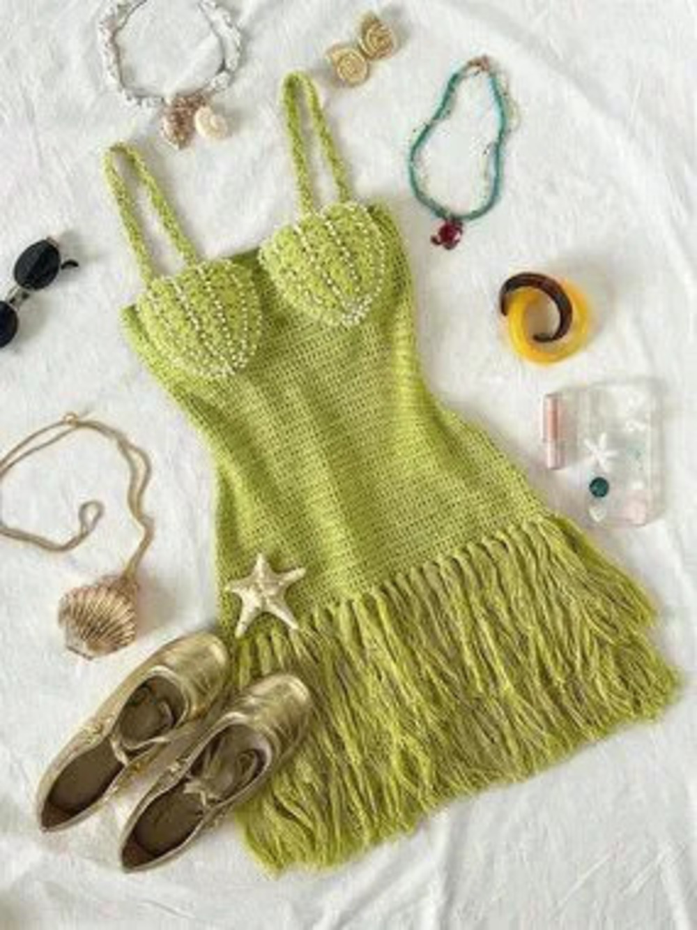 ZARA Green Casual Women's Bustier Tassel Hem Spaghetti Strap Bodycon Mini Dress